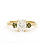 Oval Diamond and Green Tourmaline Trilogy Engagement Ring-Engagement Rings-Wild Fawn Jewellery