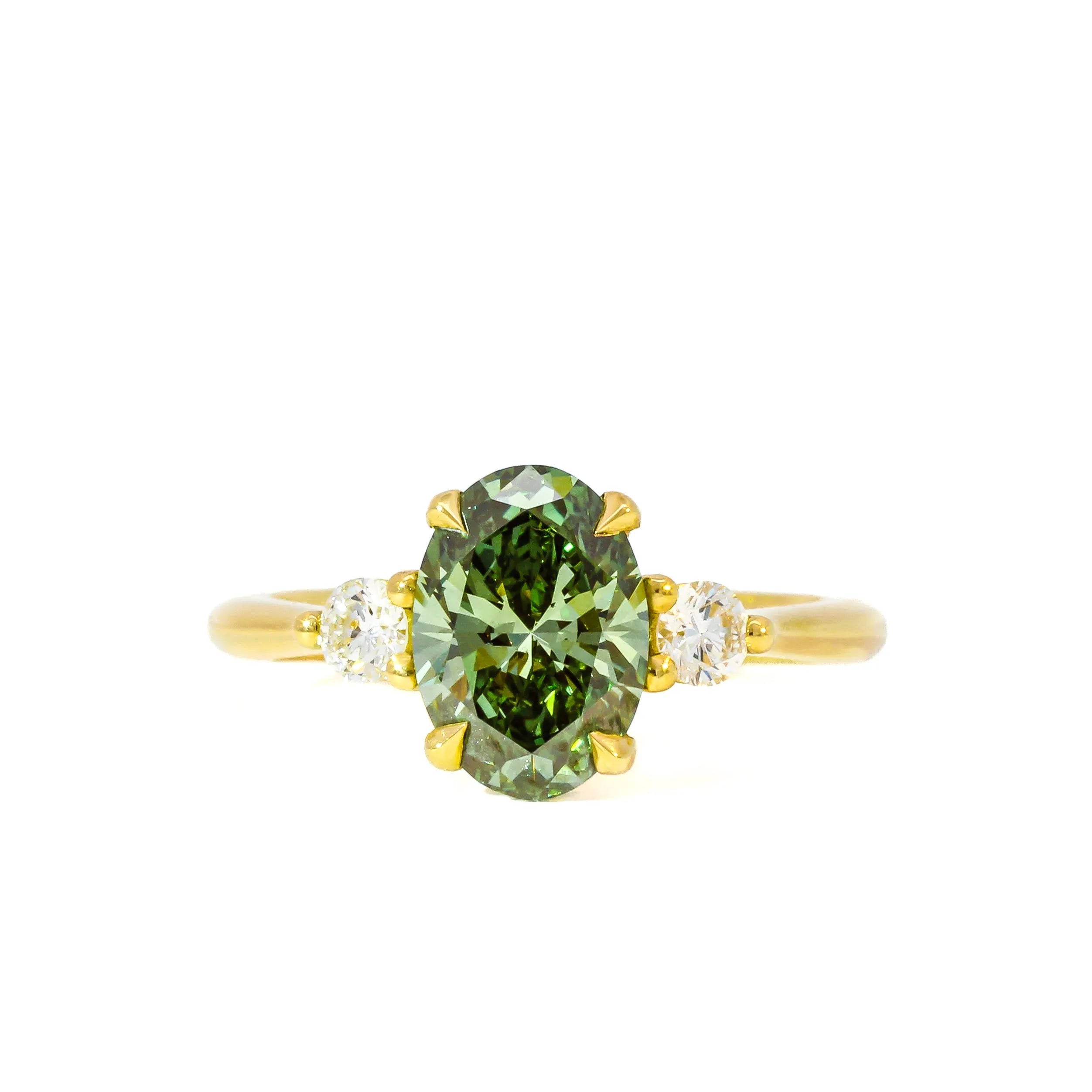 1.5ct Oval Green Diamond Trilogy Engagement Ring-Engagement Rings-Wild Fawn Jewellery