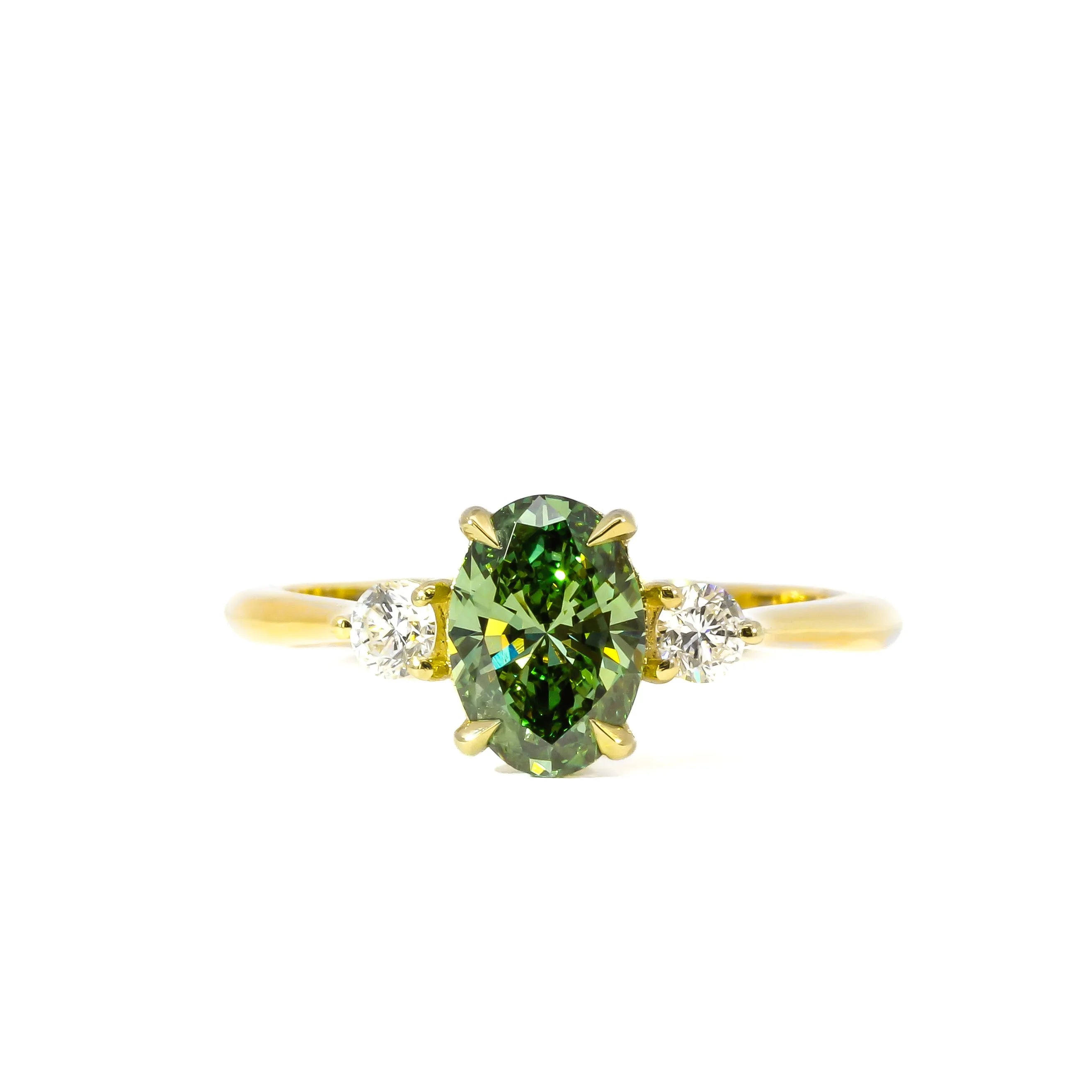 1ct Oval Green Diamond Trilogy Engagement Ring-Engagement Rings-Wild Fawn Jewellery