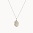 Silver virgo necklace with a oval pendant on a white background