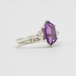 White Gold Amethyst Engagement Ring with Trillion Diamonds