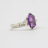 White Gold Amethyst Engagement Ring with Trillion Diamonds