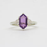 White Gold Amethyst Engagement Ring with Trillion Diamonds