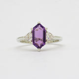 White Gold Amethyst Engagement Ring with Trillion Diamonds