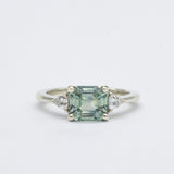 White Gold East-West Blue Emerald Cut Sapphire Engagement Ring