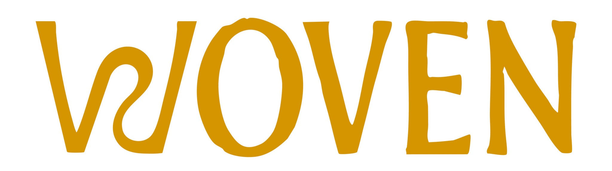 The word 'Woven' in capital letters in a wiggly font