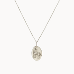 silver aries necklace with oval pendant on a white background