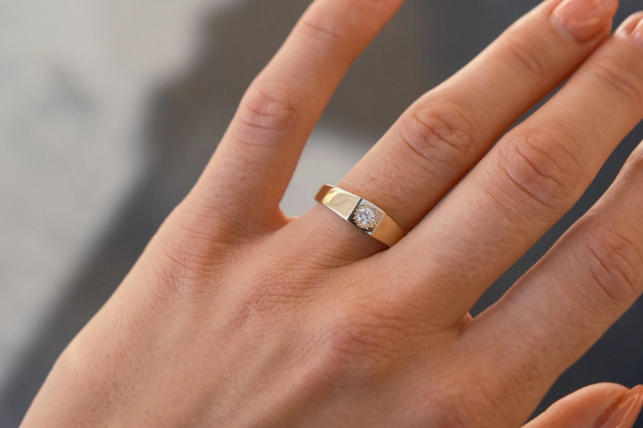 Signet Band Ring with Sun-Set Bezel Lab-Grown Diamond-Engagement Rings-Wild Fawn Jewellery