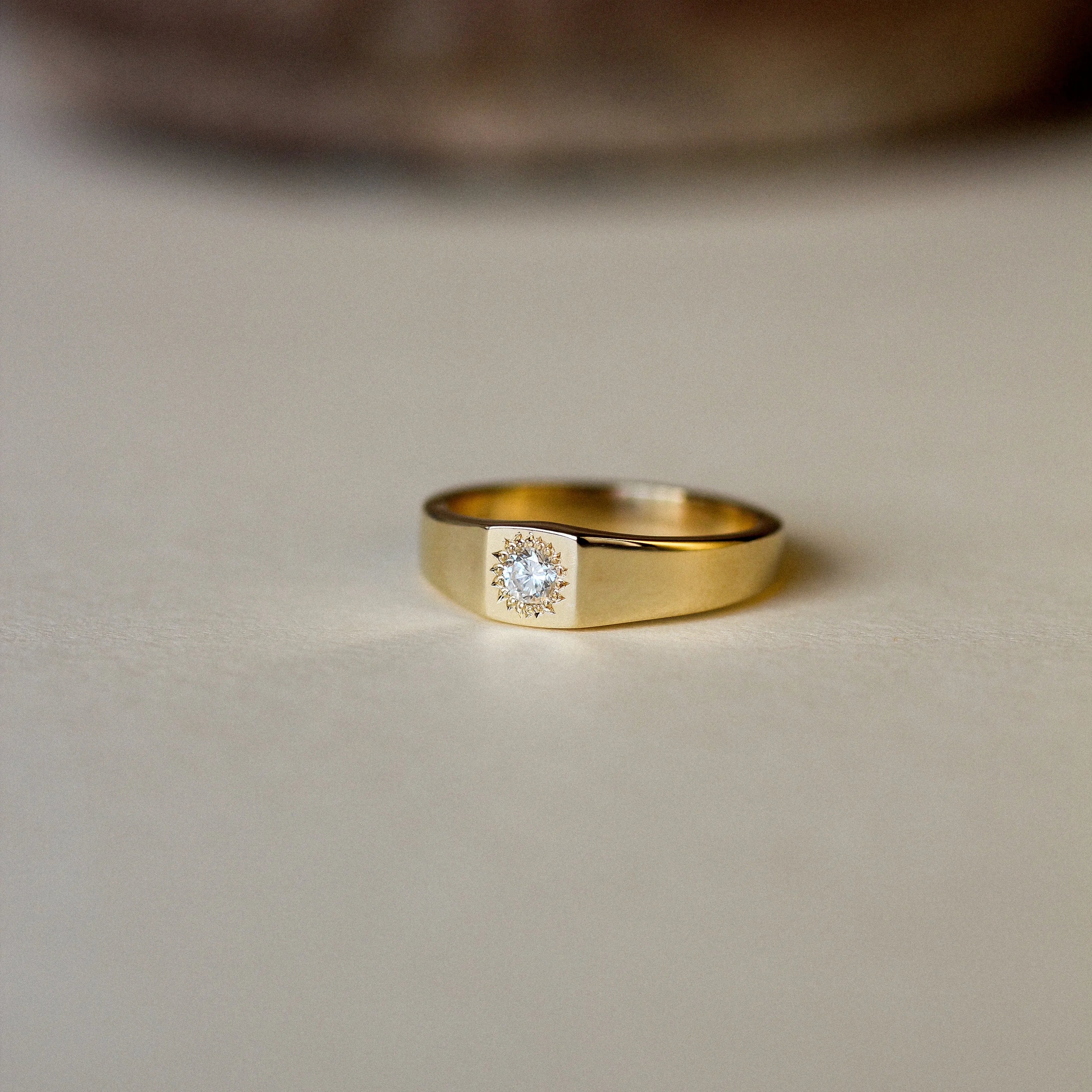Signet Band Ring with Sun-Set Bezel Lab-Grown Diamond-Engagement Rings-Wild Fawn Jewellery