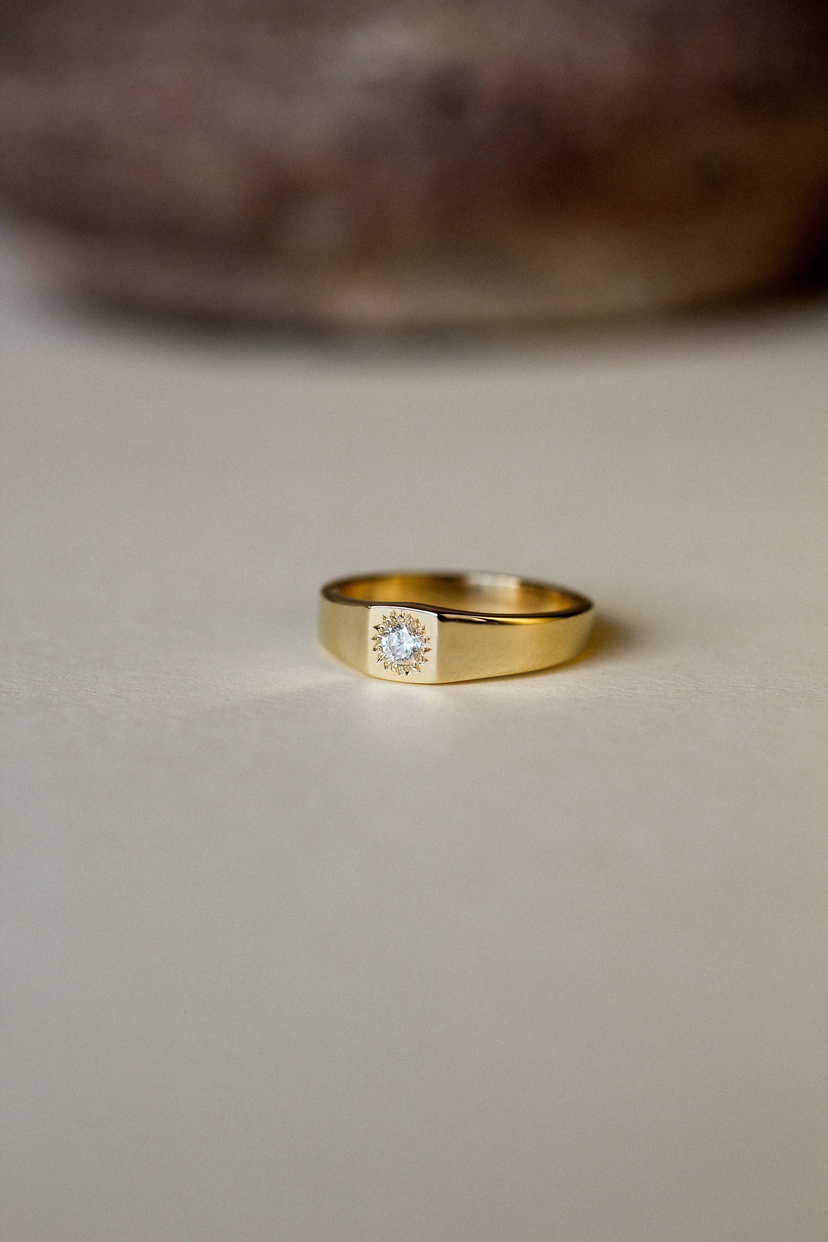 Signet Band Ring with Sun-Set Bezel Lab-Grown Diamond-Engagement Rings-Wild Fawn Jewellery