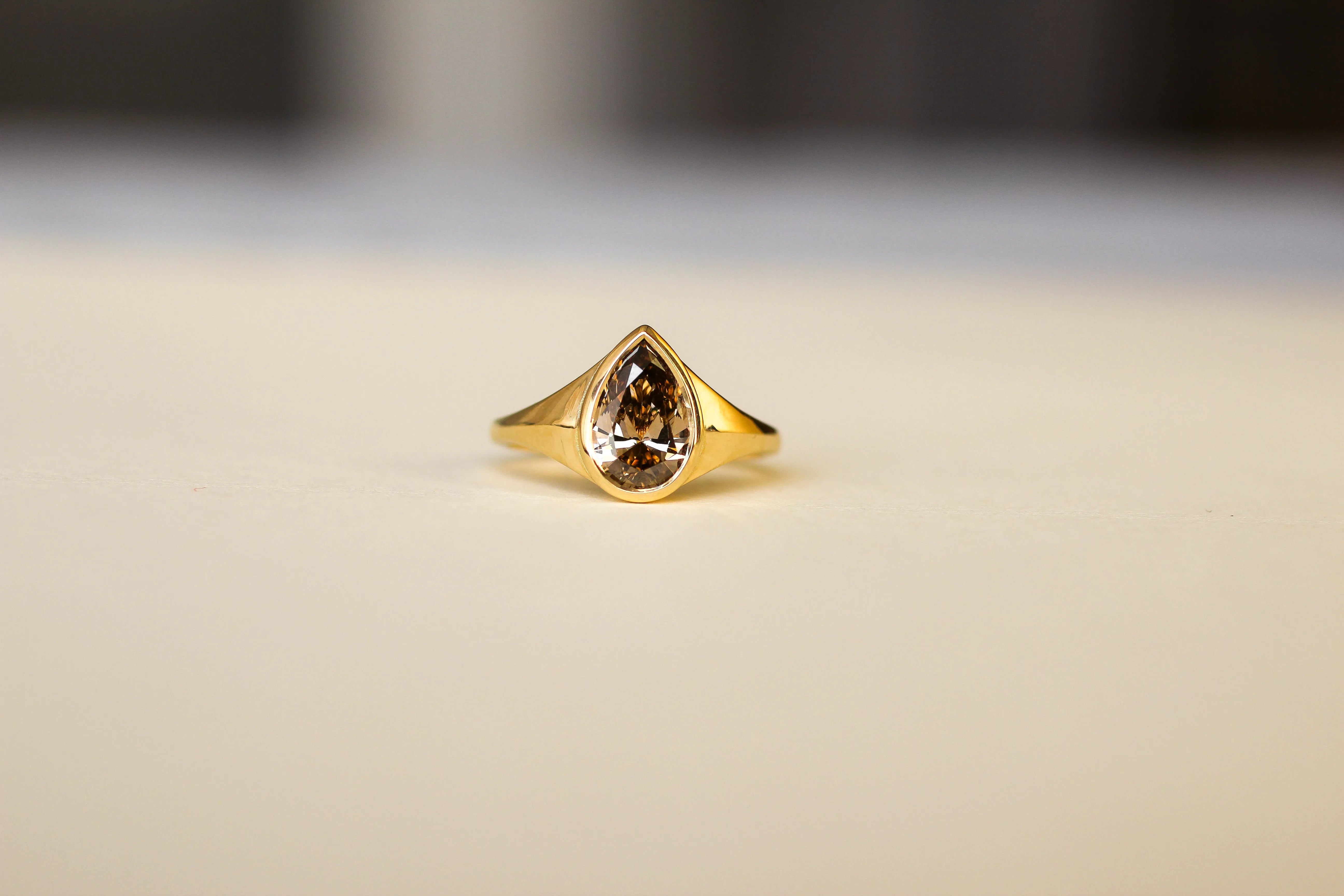 Statement Bezel Set Brown Diamond Pear Engagement Ring-Engagement Rings-Wild Fawn Jewellery