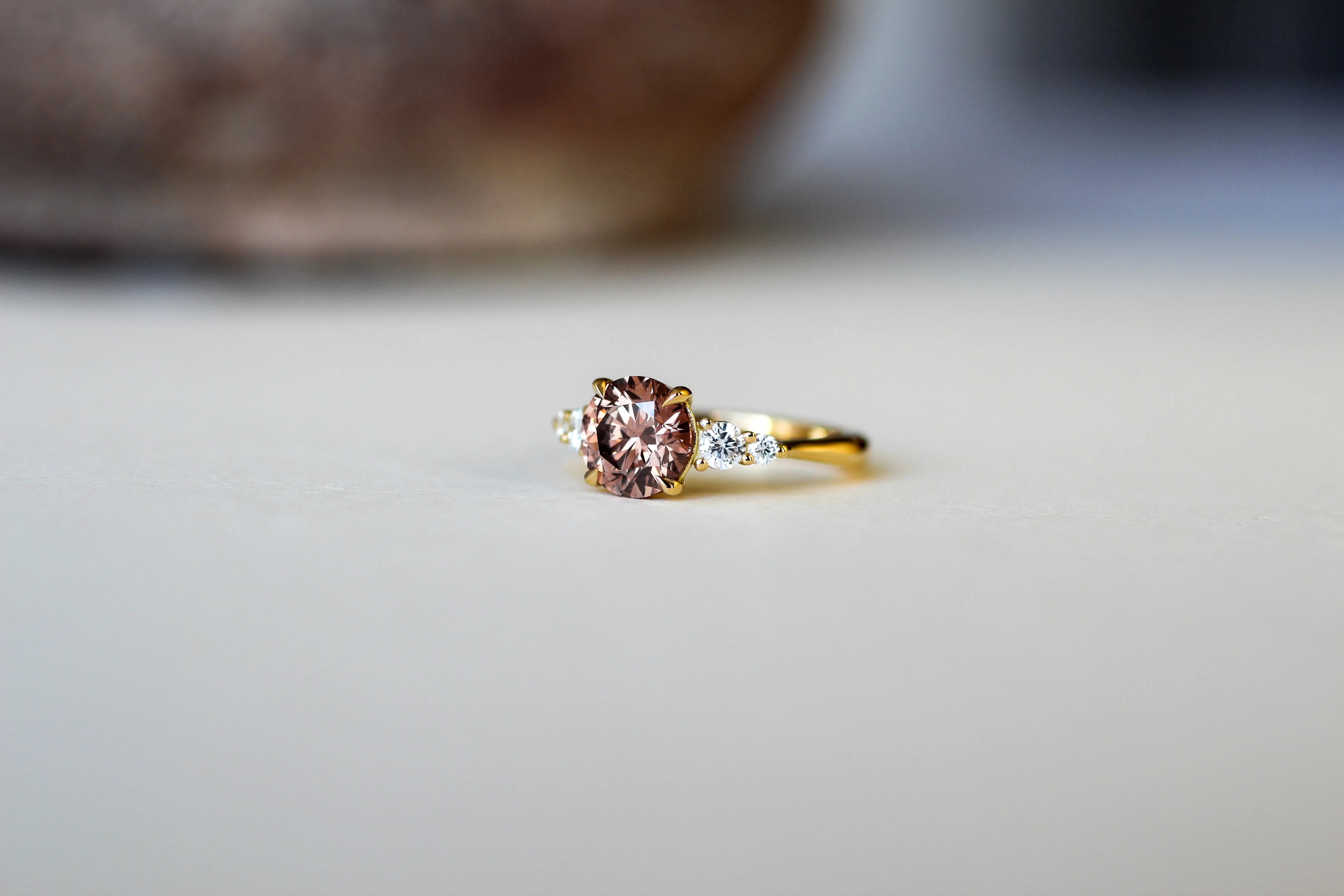 5-Stone Brown Round Diamond Engagement Ring-Engagement Rings-Wild Fawn Jewellery
