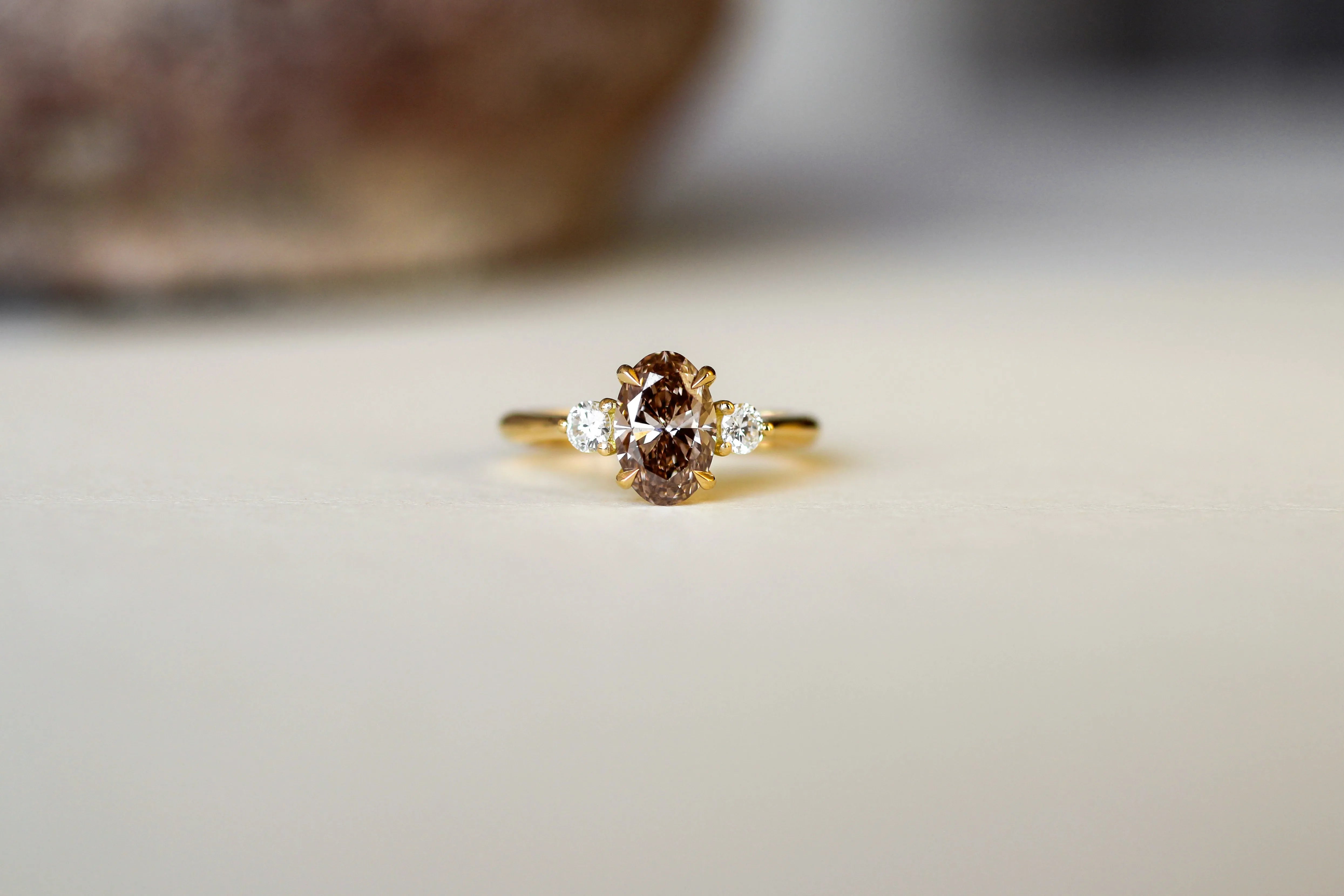 Brown Diamond Oval Trilogy Engagement Ring-Engagement Rings-Wild Fawn Jewellery