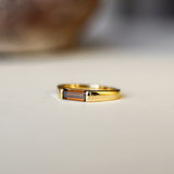 East-West Emerald-Cut Brown Diamond Half Bezel Ring-Engagement Rings-Wild Fawn Jewellery