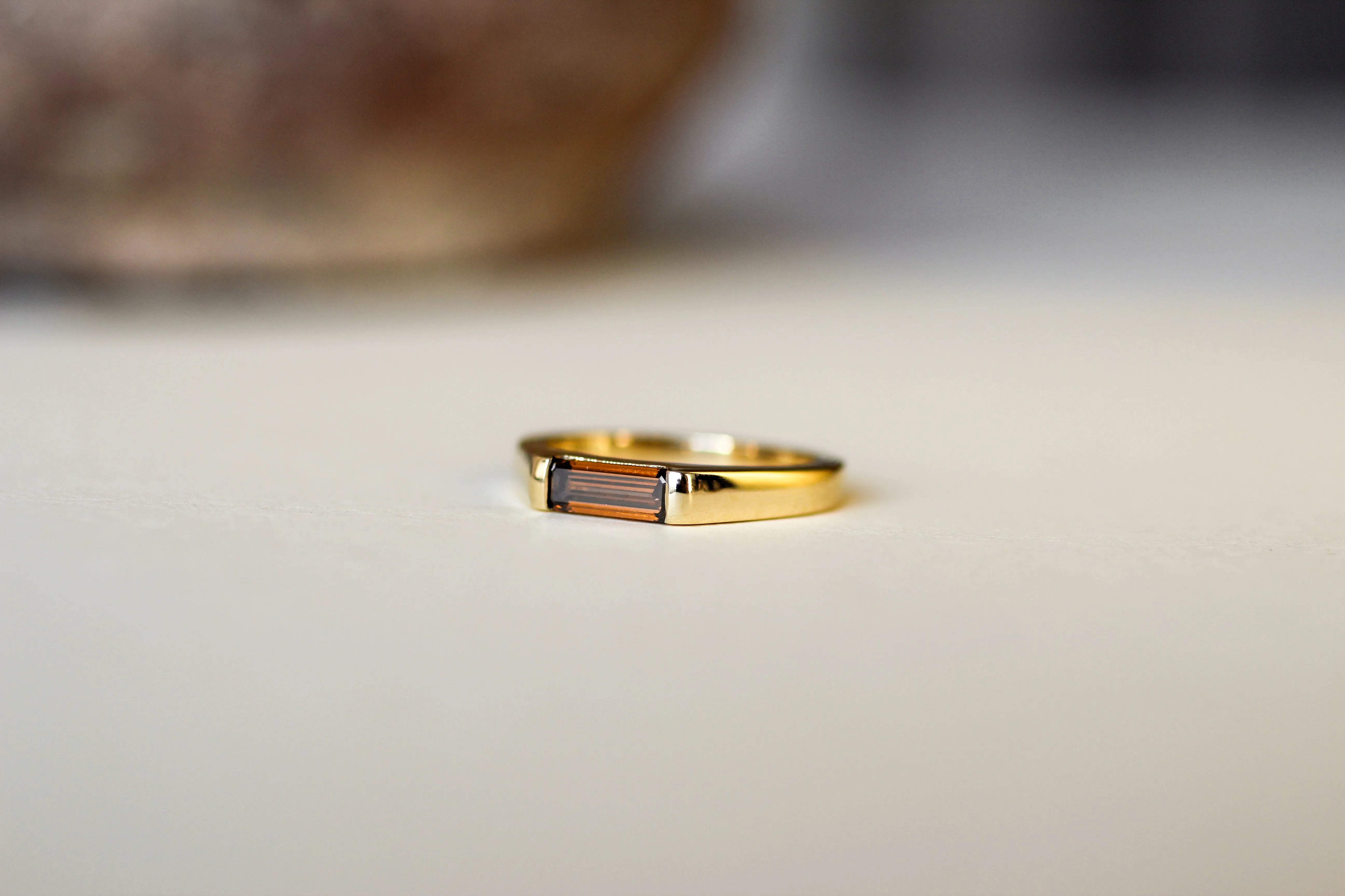 East-West Emerald-Cut Brown Diamond Half Bezel Ring-Engagement Rings-Wild Fawn Jewellery