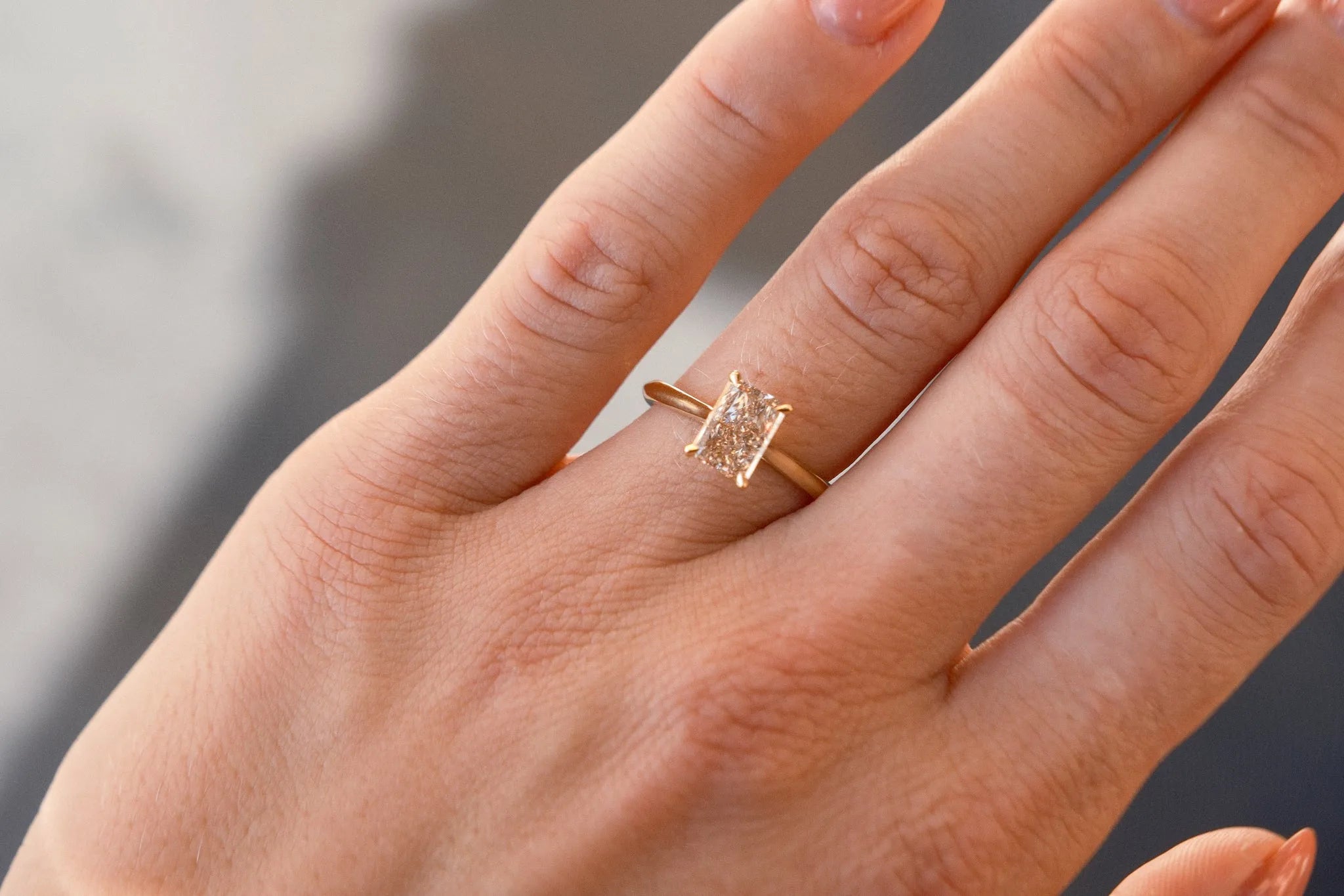 Light Brown Emerald Cut Solitaire Engagement Ring-Engagement Rings-Wild Fawn Jewellery