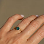 Blue/Green Sapphire Solitaire Engagement Ring with Organic Band-Engagement Rings-Wild Fawn Jewellery