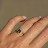 Blue/Green Sapphire Solitaire Engagement Ring with Organic Band-Engagement Rings-Wild Fawn Jewellery