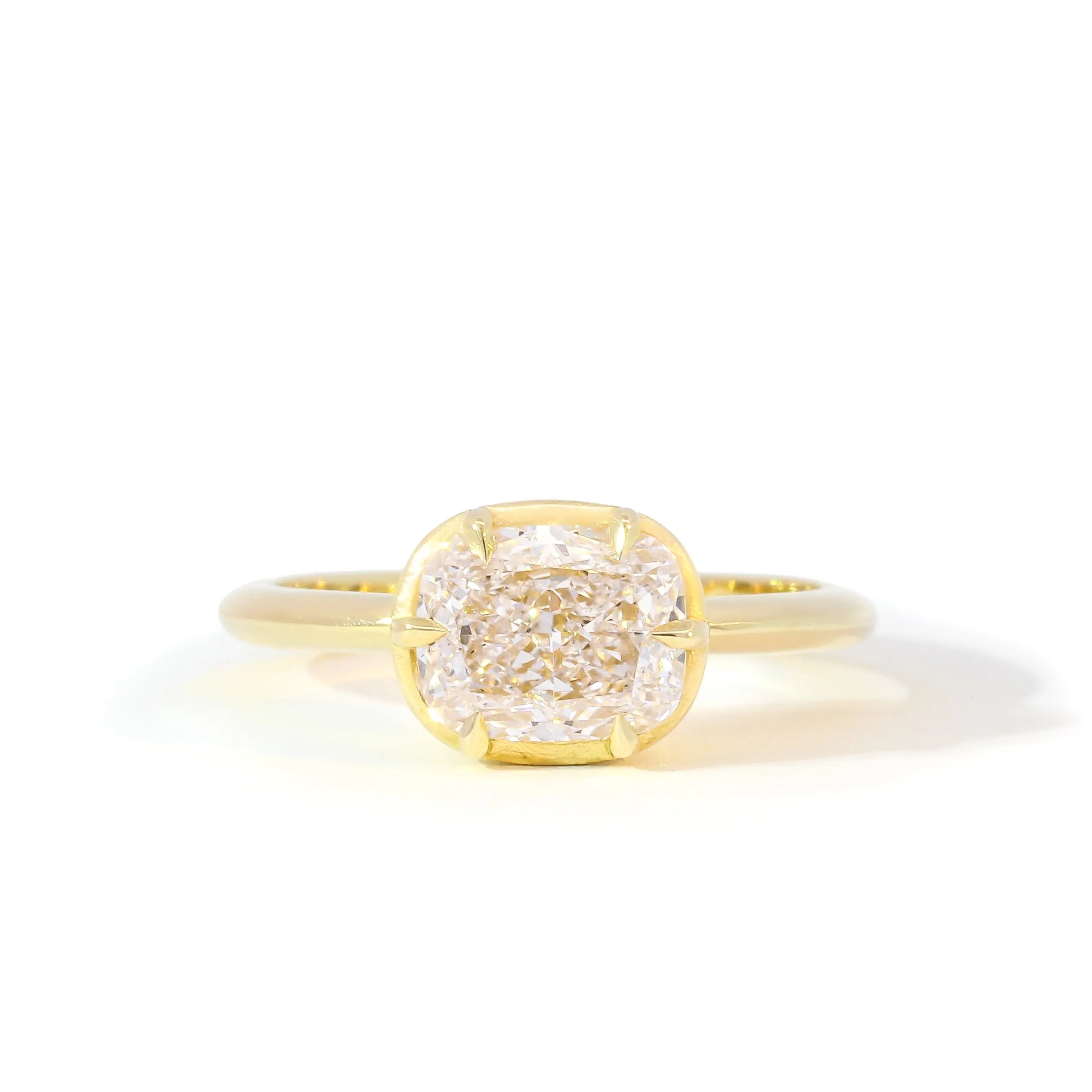 East West Faux Bezel Cushion Cut Champagne Diamond Engagement Ring-Engagement Rings-Wild Fawn Jewellery