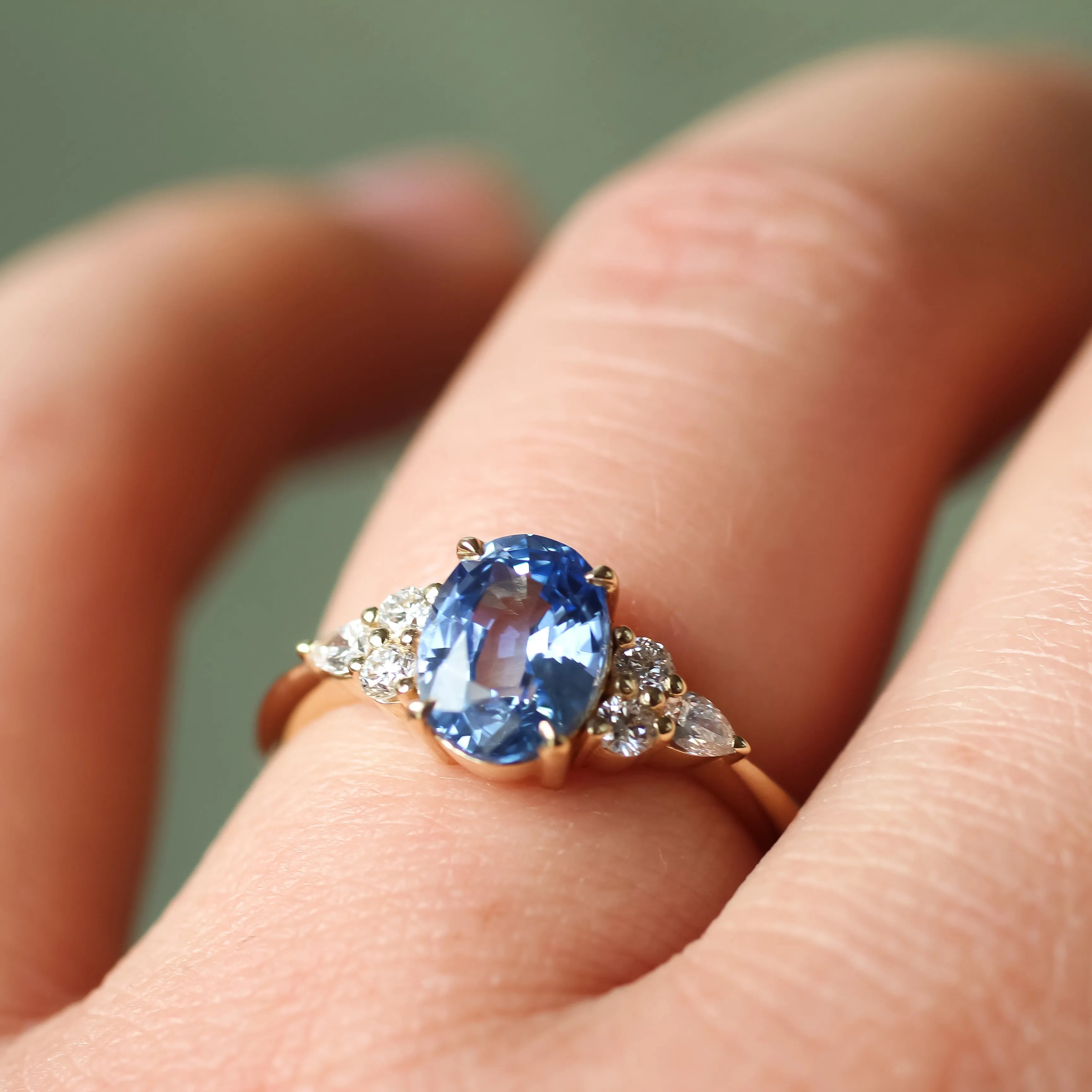 9ct Gold Cornflower Blue Sapphire & Diamond Cluster Engagement Ring-Engagement Rings-Wild Fawn Jewellery