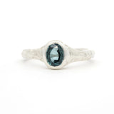 Solitaire Blue Sapphire Molten Organic Engagement Ring on a white background