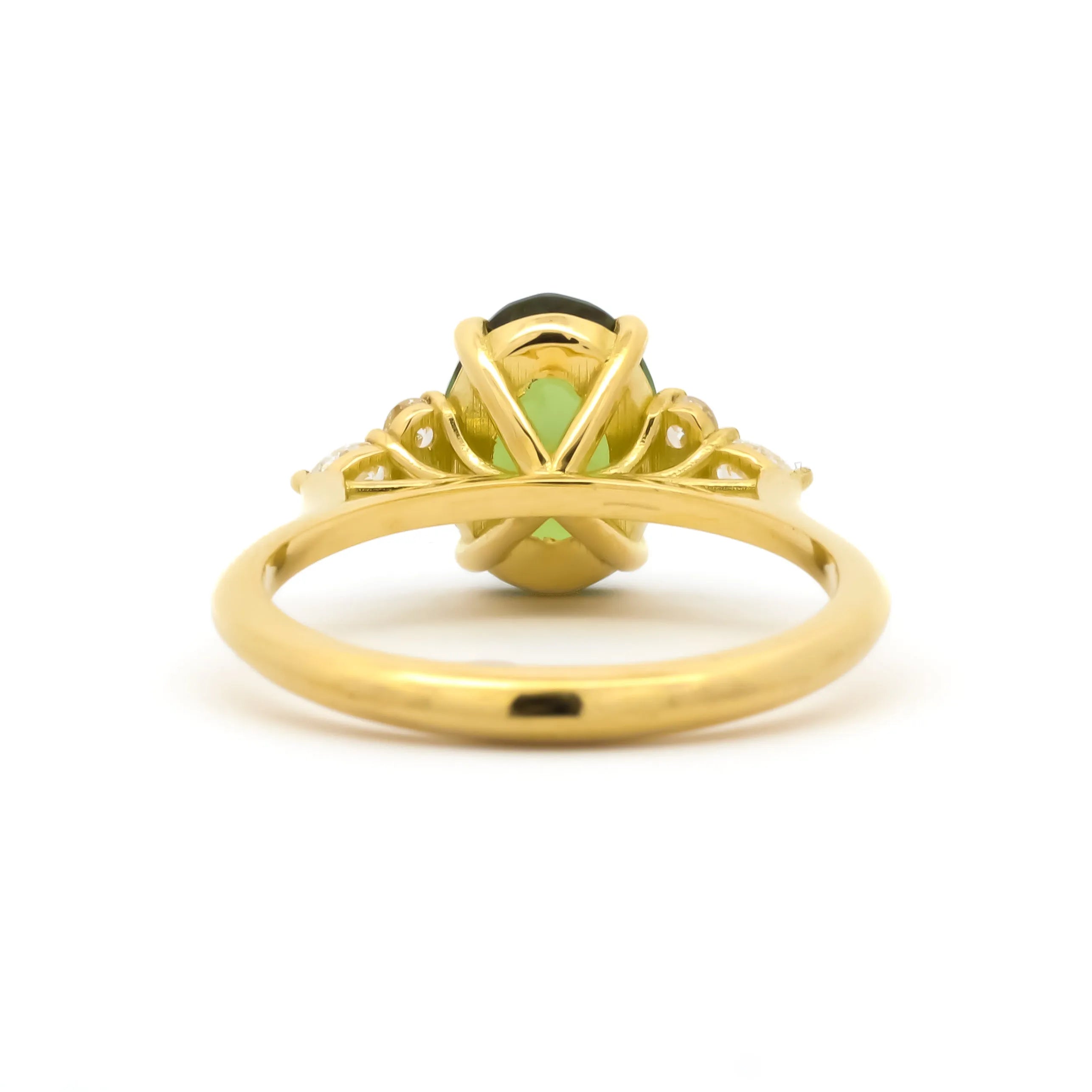 back view of Large Green Sapphire Engagement Ring with Pear & Round Diamond Cluster
