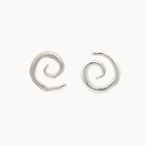 Silver spiral earrings on a white background