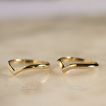 Two gold rings labeled 'D Shape' and 'Knife Edge' on a beige background