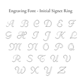 Engraving font sample for an initial signet ring with letters A to Z.