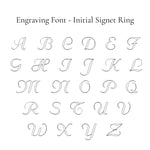 Engraving font sample for an initial signet ring with letters A to Z.