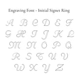 Engraving font sample for an initial signet ring with letters A to Z.