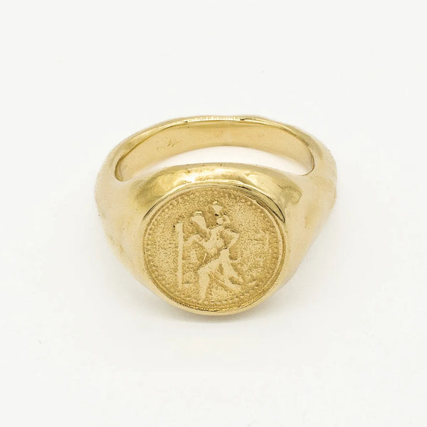 9ct Gold St Christopher Signet Ring: Solid Yellow Gold | Wild Fawn