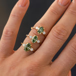 18ct Gold Oval Green Diamond Trilogy Engagement Ring-Engagement Rings-Wild Fawn Jewellery