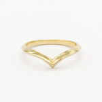 2mm gold chevron wedding ring with a V-shaped design on a white background