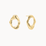 A pair of organic-shaped open oval stud earrings with a textured, hammered finish, displayed on a clean off-white background.