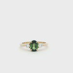 9ct Gold Three Stone Green Sapphire Lowfit Engagement Ring spinning on turntable