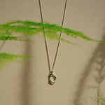 silver oval necklace on a chain with moving plants and plant shadows