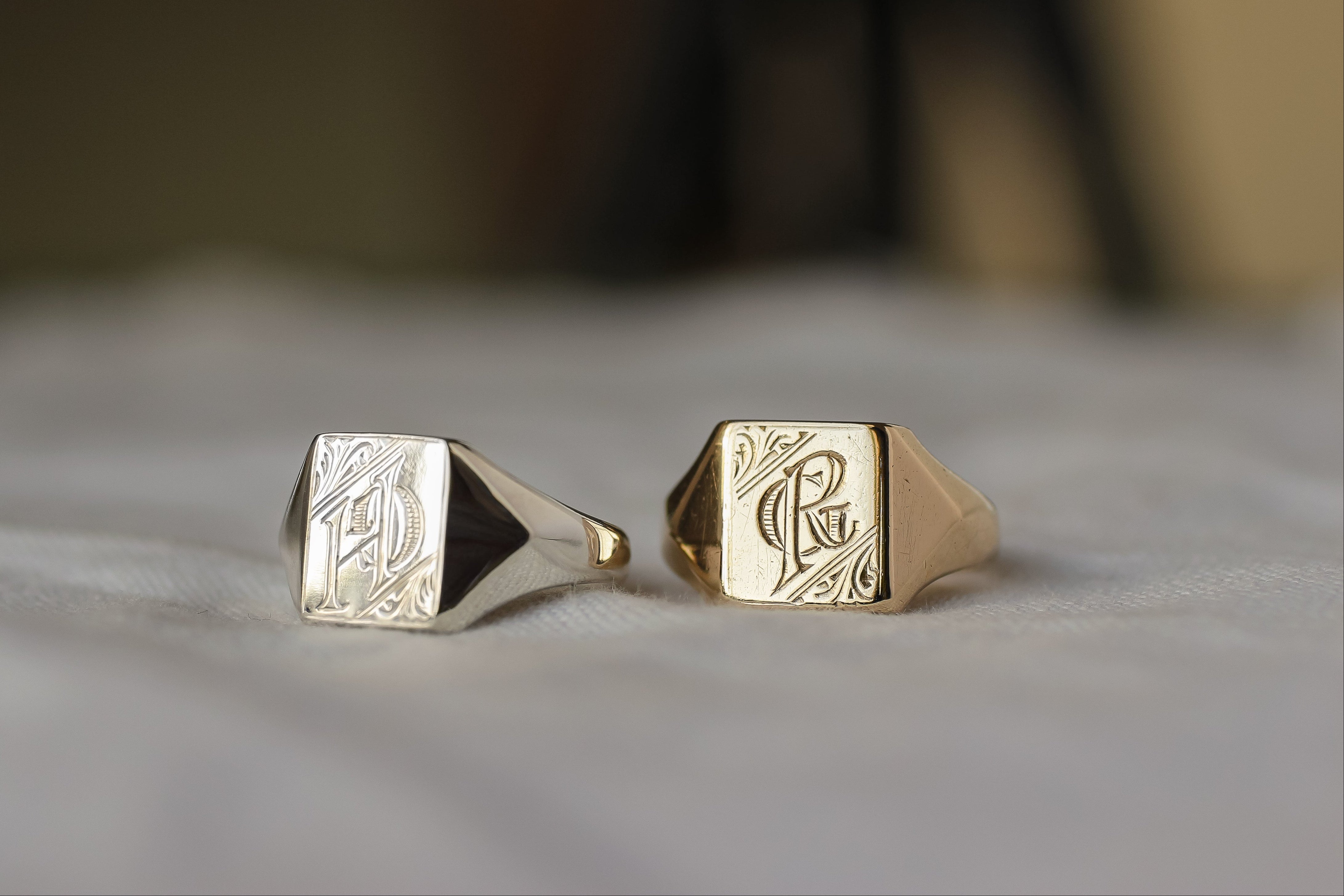 two signet rings made from old heirloom gold 