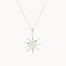 Silver-toned mini sun-shaped pendant on a chain against a white background