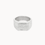 A textured silver square signet ring with a chunky, organic, faceted band, shown against a plain off-white background.