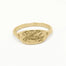 solid gold word ring engraved with 'Worthy' in script font on a white background
