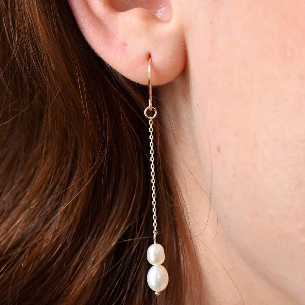 9ct Gold Chain Pearl Drop Hook Earrings