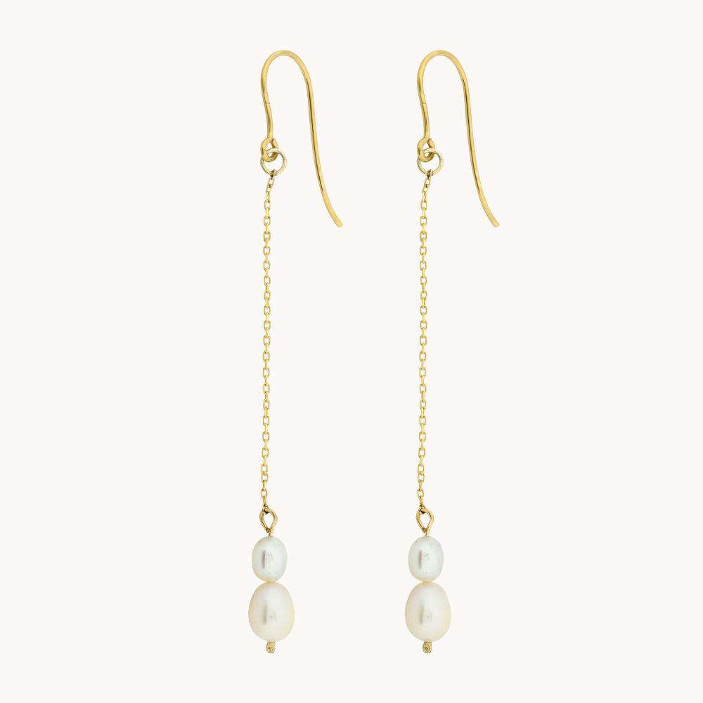 9ct Gold Chain Pearl Drop Hook Earrings