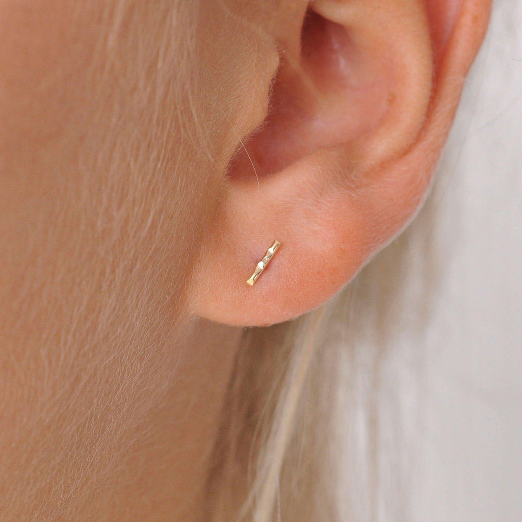 9ct Gold Hammered Bar Earrings