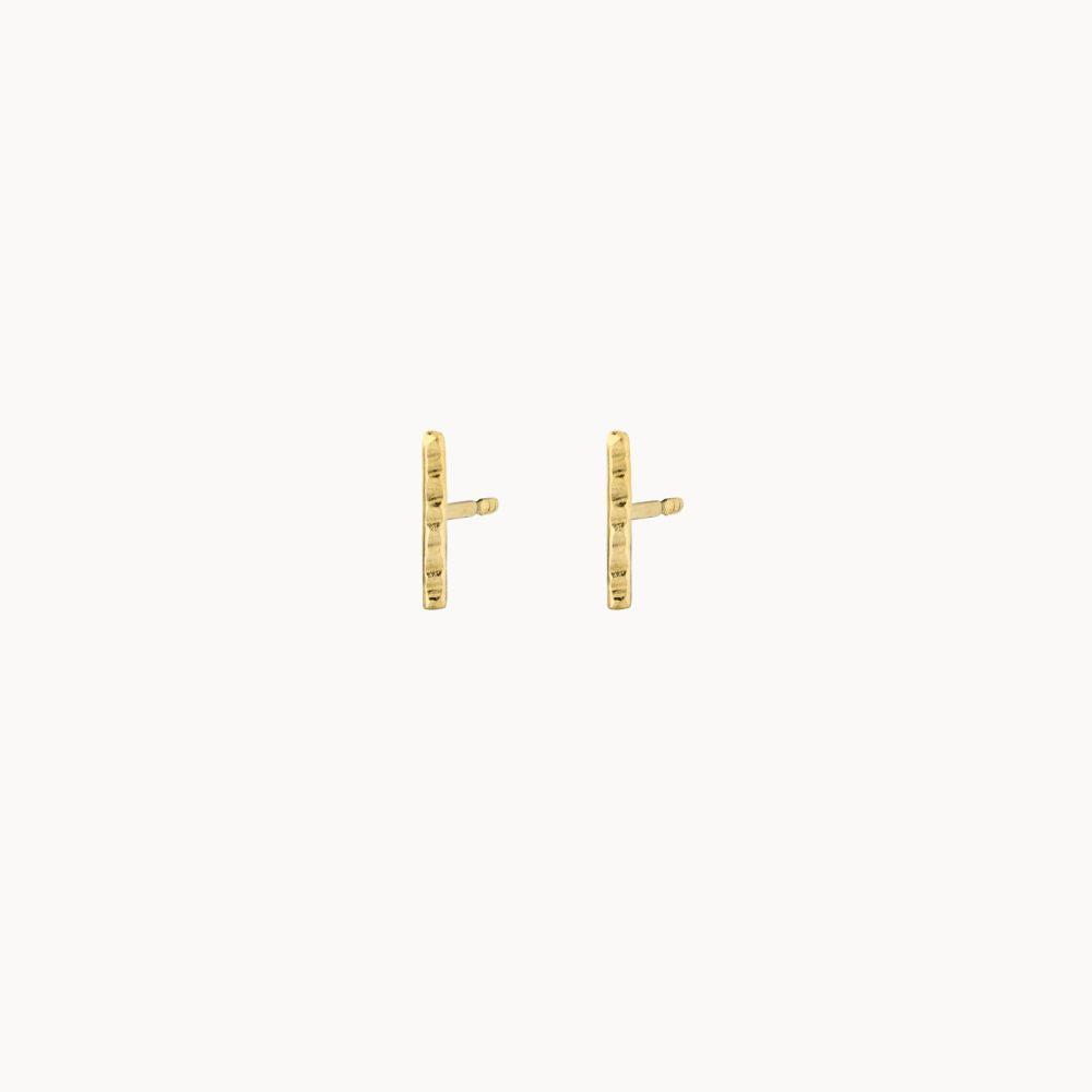 9ct Gold Hammered Bar Earrings