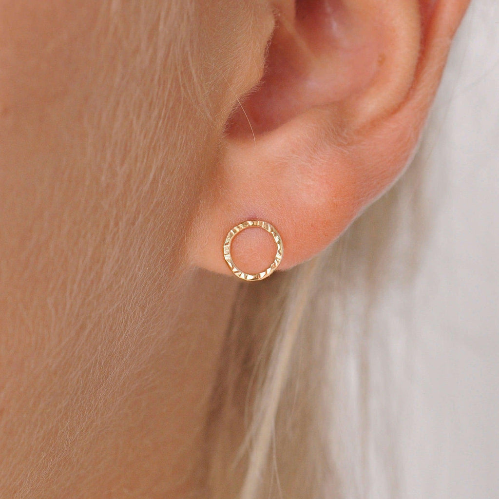 9ct Gold Hammered Small Circle Earrings