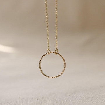 9ct Gold Open Hammered Circle Pendant Necklace