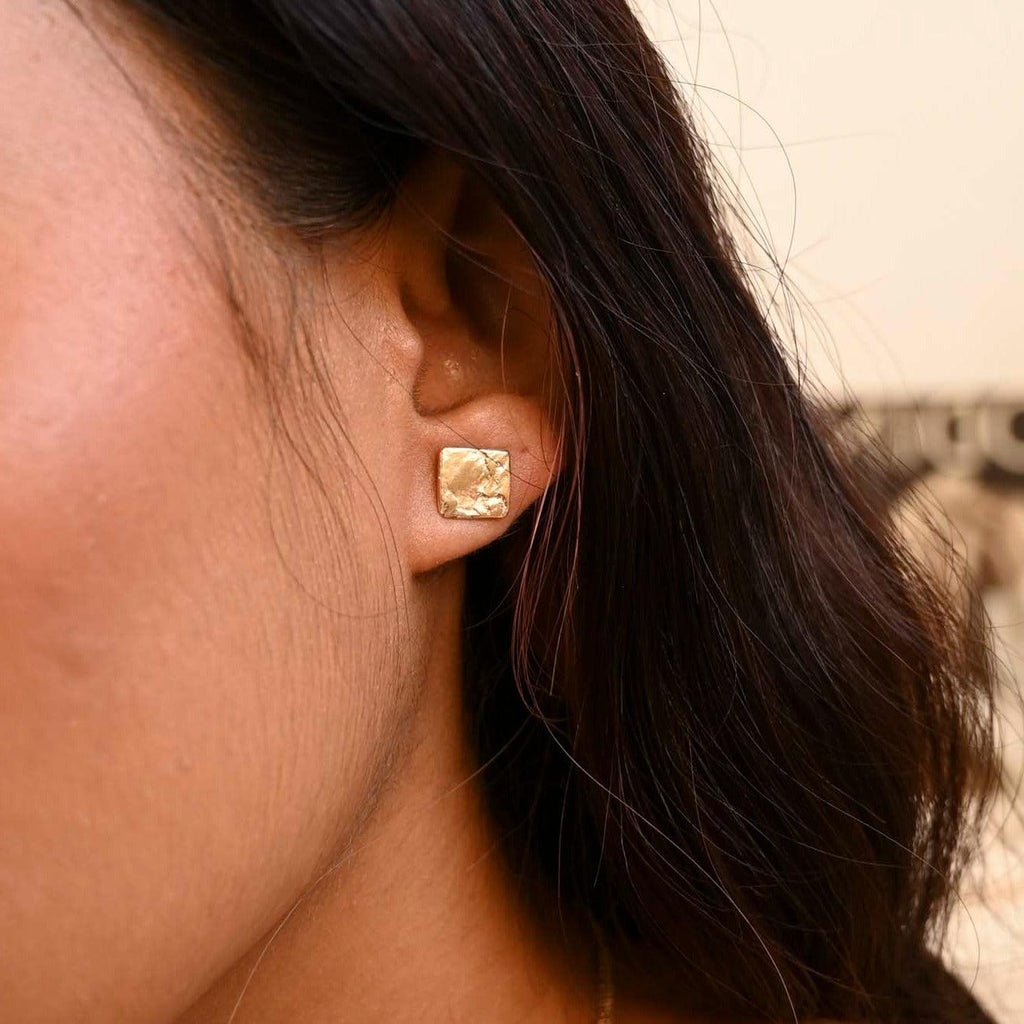 9ct Gold Raw Square Stud Earrings