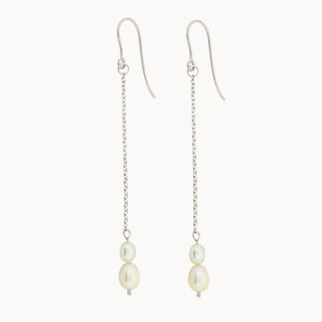 Silver Chain Pearl Drop Hook Earrings