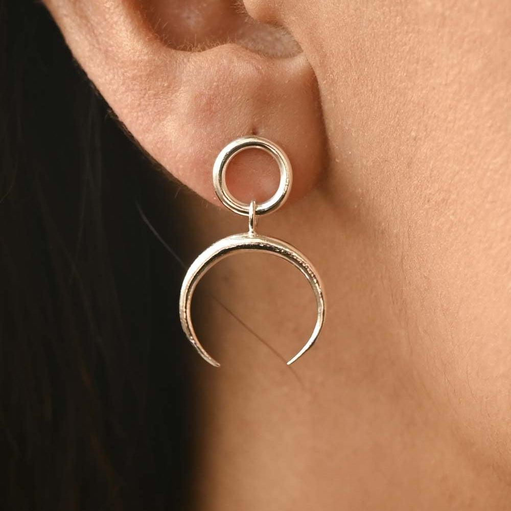 Silver Eclipse Circle Drop Stud Earrings